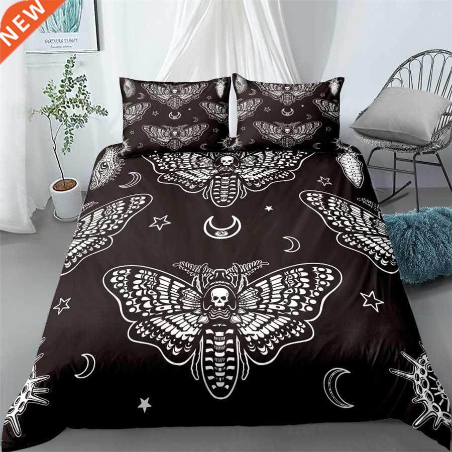 Black Death Moth Bedding Set Gothic Skull Duvet Cover Set Bu