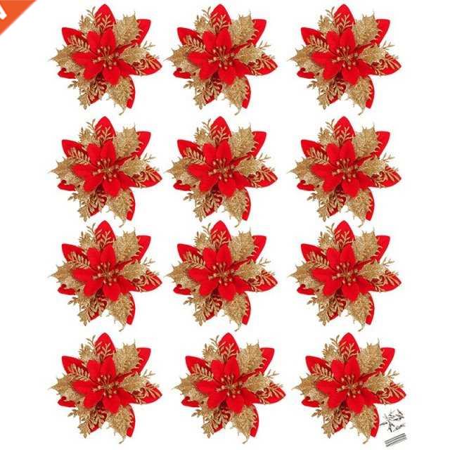 Red Poinsettia Artificial Christmas Flowers Christmas Tree O
