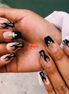 24pcs/Box Trend Black Flame False Nails Finished Fake