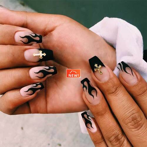 24pcs/Box Trend Black Flame False Nails Finished Fake