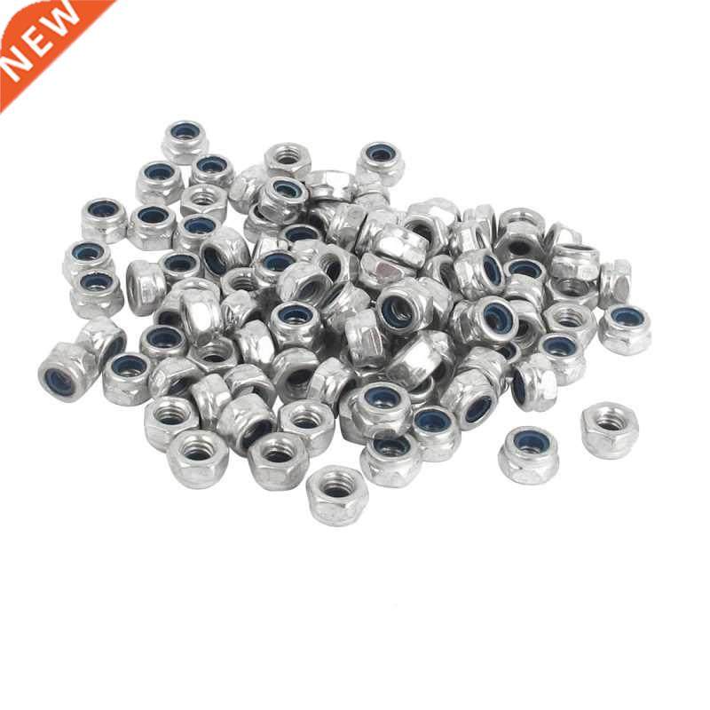 M4x0.7mm Zinc Plted Nylon Insert Hex Lock Nuts 100pcs