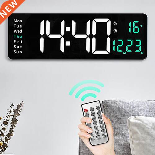 Large Digital Wall Clock Remote Control Temp Date Week Displ