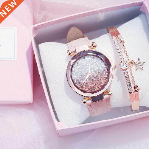 New Women Romantic Starry Sky Wrist Watch Leather Rhineston