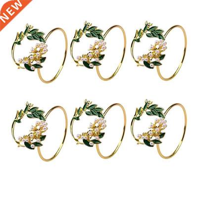 Napkin Ring Golden Pearl Flower Napkin Rings Set of 6 Metal