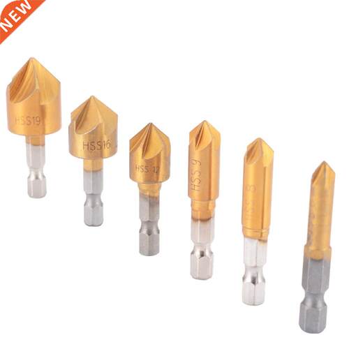 6pcs 5 Flute Countersink Drill Bit Set 90 Degree Hex Shank C