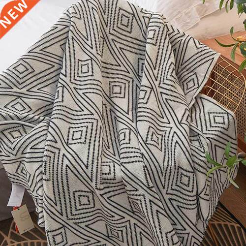Nordic Style Knitted Warm Throw Blanket Black White Double-S