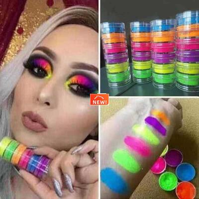 Neon Phosphor Pigment Powder Set Fluorescent Nail Glitter