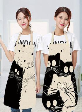 Cute Cartoon Cat Print Kitchen Apron Waterproof Apron Cotton