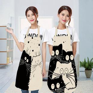 Cute Cartoon Cat Print Kitchen Apron Waterproof Apron Cotton