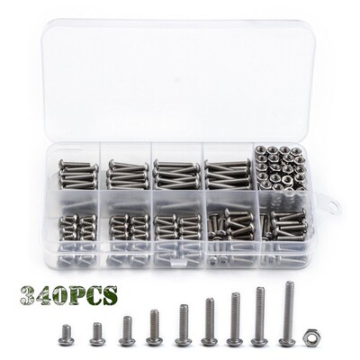 340Pcs/Set Assorted Stainless Steel M3 Screws with Hex Nuts