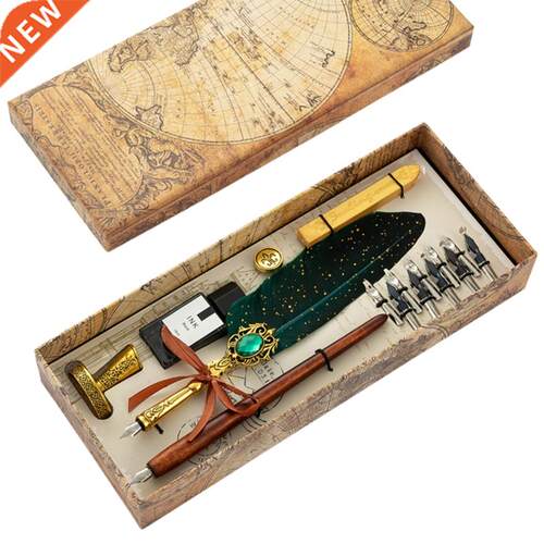 Antique Dip Pen Set with 2 Dip Pens 10 Replacement Nibs Blac
