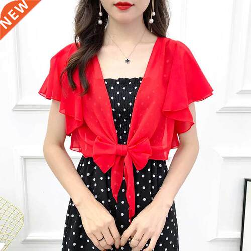 2020 New Women Chffon Jacket Ruffle Sleeves Cropped Short