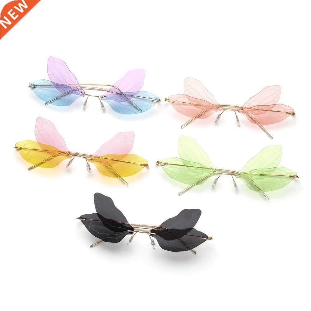 1PC Rimless Dragonfly Wing Sunglasses Vintage Clear Gradient