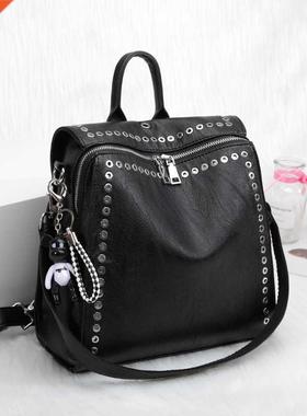 2020 New Women Genuine Leather Backpack Rivet Multifunctiona