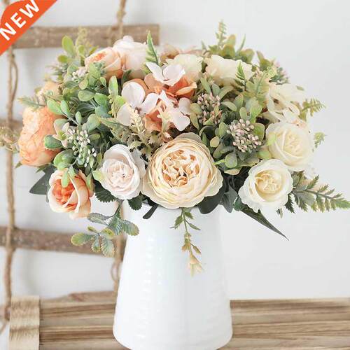 White Silk Artificial Roses Flowers Wedding Home Autumn Deco