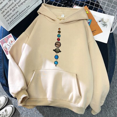 Nine Planets Universe Solar System Print Men Hoodie Loose Po