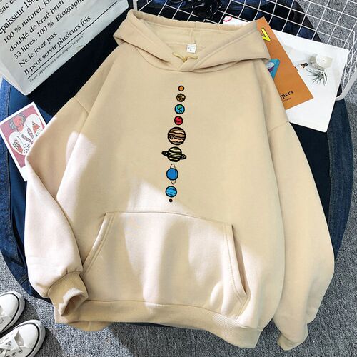 Nine Planets Universe Solar System Print Men Hoodie Loose Po