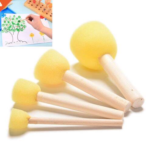 4PCS DIY Wooden Sponge yellow Paint Brush Handle Painting Gr