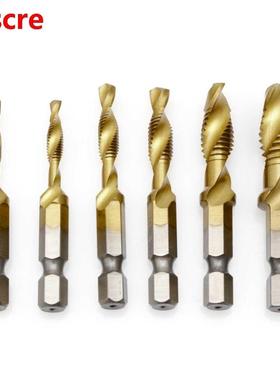 6 Pcs M-M10 Hex Shank Titanium Plated HSS Hand Screw Thread