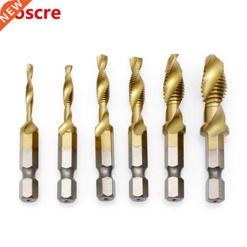 6 Pcs M-M10 Hex Shank Titanium Plated HSS Hand Screw Thread