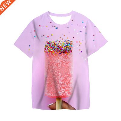 Summer Girls Boys Sweety Ice Cream D Print Tshirts Kids Cas