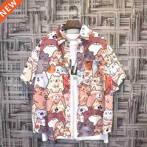Japanese tide summer short-sleeved male flower shirt Korean
