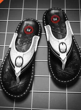 Qmaigie flip flops men leather Genuine Luxury brand Beach Ca