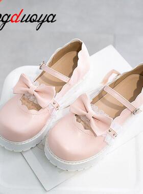 japanese sweet lolita shoes pink white red black bow Harajuk