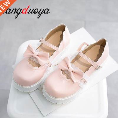 japanese sweet lolita shoes pink white red black bow Harajuk