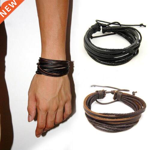 Men's Leather Bracelet Braided Rope Surfer Tribal Wrap M