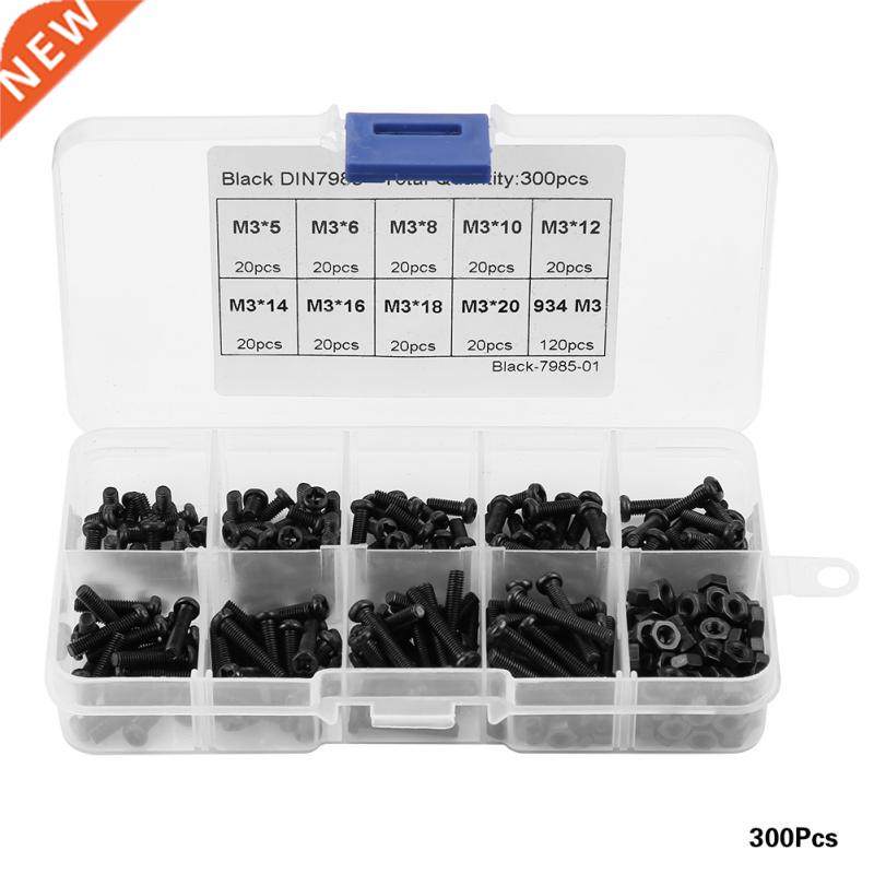 300pcs M3 Black Carbon Steel Pan He Cross Drive Screw Bolt