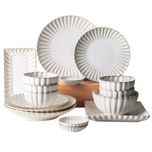 Kitchen Cutlery Set Japanese Retro Kiln Changing White