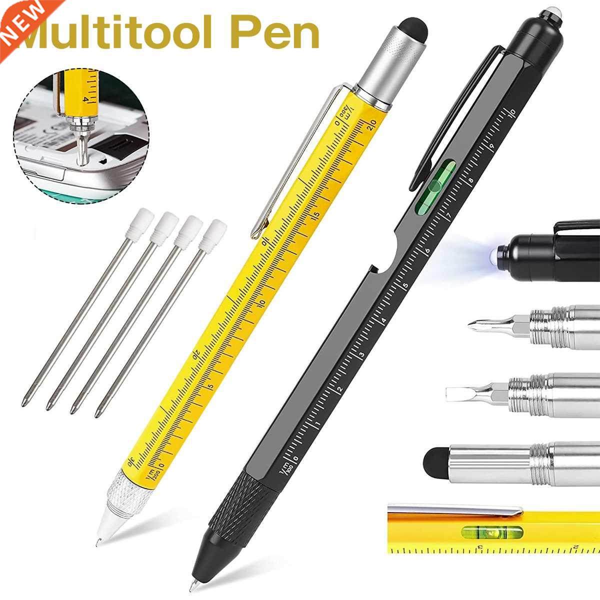 2Pcs Multi Tool Pen Ballpoint Pen With Ruler Level Phillips