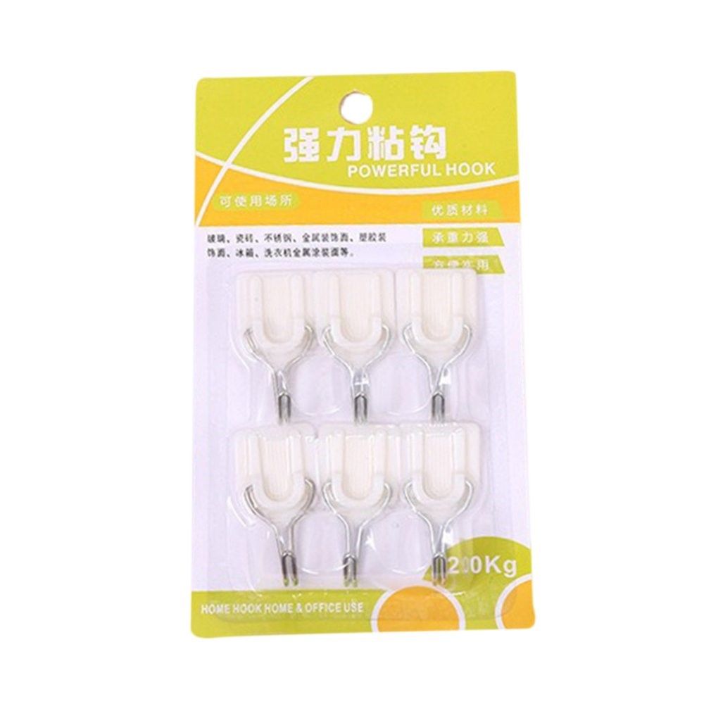 6pcs Plastic Hook White Coat Hook Kitchen Bathroom Door Behi