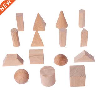 15PCS Wood Geometric Solids Set Including Various Basic 3D G
