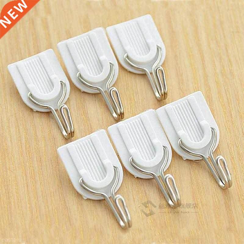 6pcs White Self-dhesive Wll Hook Hnger Plstic Sticky Doo