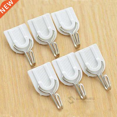 6pcs White Self-dhesive Wll Hook Hnger Plstic Sticky Doo