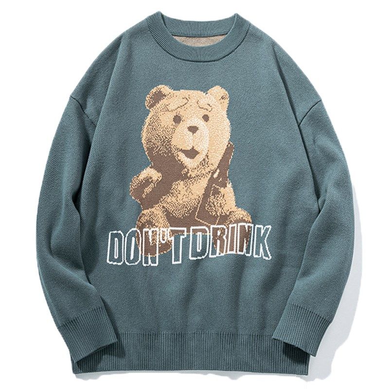 Men Bear Jacquard Sweater Couple Korean Version Oversized Ha