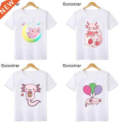Cute Space Axolotl Print Kawaii Kids T-shirts Baby Boys/Girl