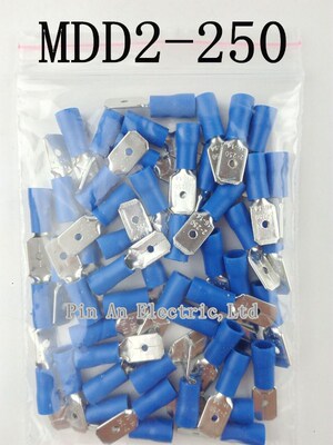 100PCS MDD2-250  male Insulated Spade Quick Connector Termin