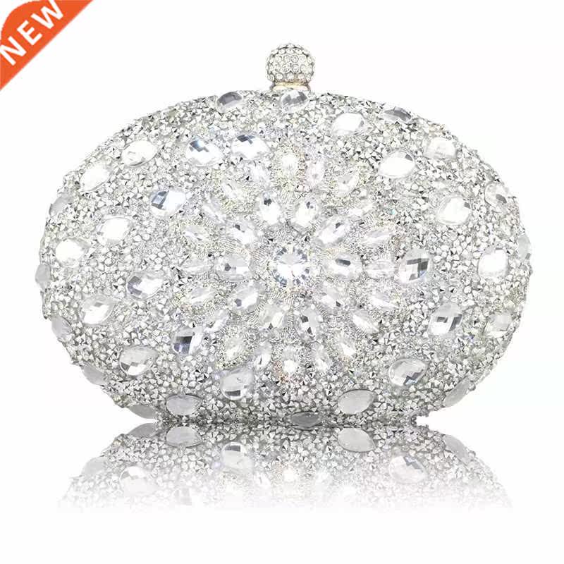 Wedding Diamond Silver Floral Crystal Sling Package Woman Cl