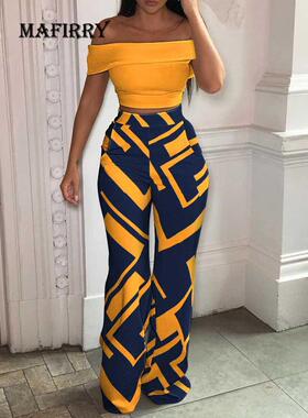 Matching Set Women Slash Neck Pullover Top High Elastic Wais