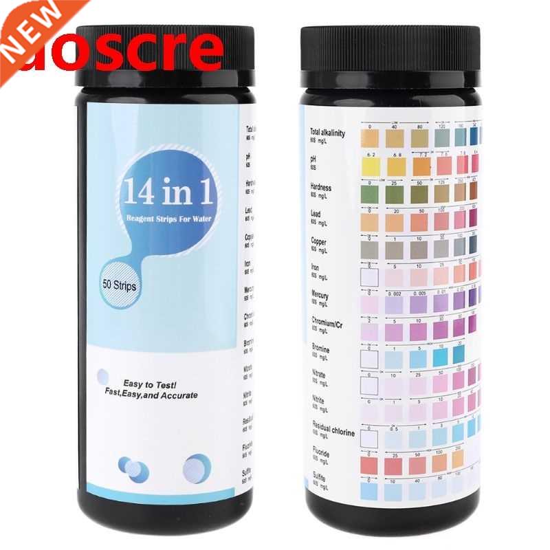 50pcs 14in1 Pool Spa Reagent Strips for pH Chlorine Alkalini