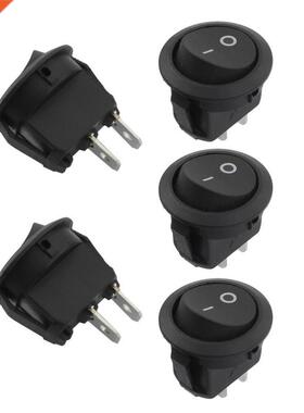 5Pcs SPST Black Button On/Off Round Rocker Swtch AC 6A/250V