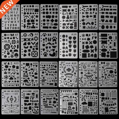 24Pcs Drawing Template Stencils Journal Notebook Diary Scrap
