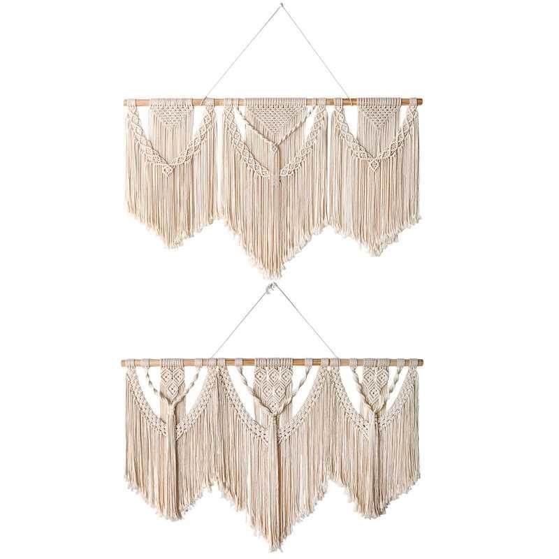 Large Macrame Wall Hanging Tapestry Wooden Stick Hand-Woven