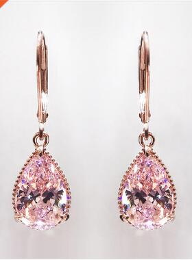 HOYON 14K Rose Gold Color Pink Diamond Drop Earring for Wome