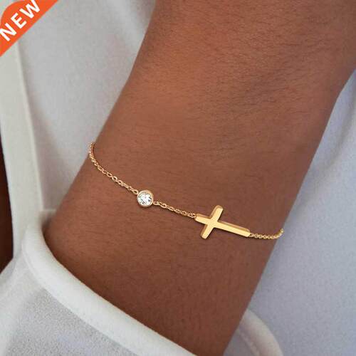 Ultra Thin Chain Link Cross Bracelet Stainless Steel Women&a