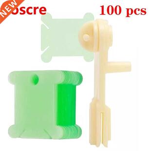 100Pcs Green Plastic Floss Bobbins With Bobbin Winder, Floss