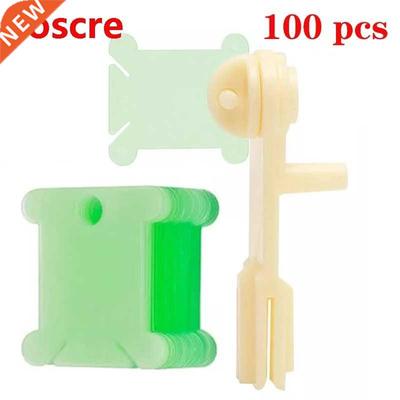100Pcs Green Plastic Floss Bobbins With Bobbin Winder, Floss